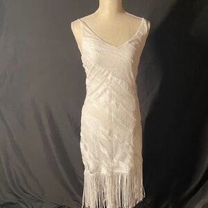 White Fringe Slip Dress